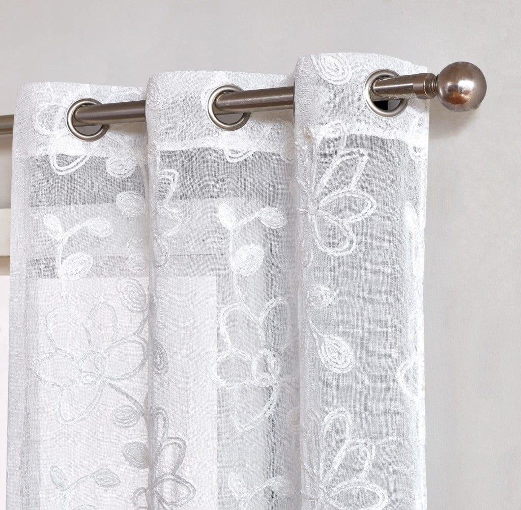Set of Two 96"  White Floral Embroidered Window Panels