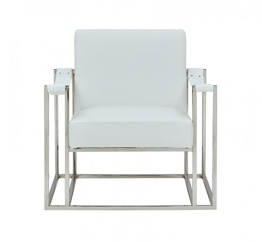 Stylish White Leatherette And Steel Chair