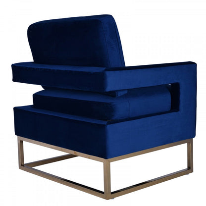 Stylish Blue Velvet And Gold Steel Chair