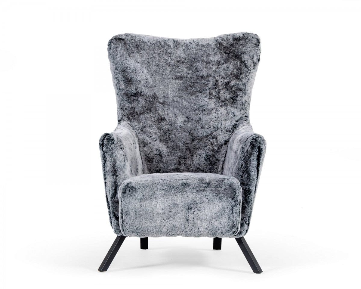 Mid Century Glam Grey Faux Fur Accent Chair