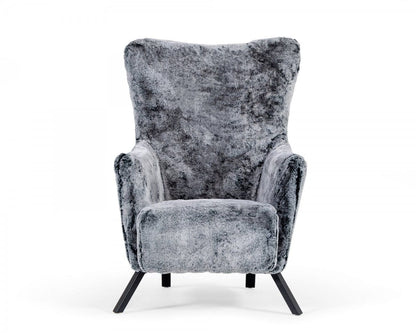 Mid Century Glam Grey Faux Fur Accent Chair