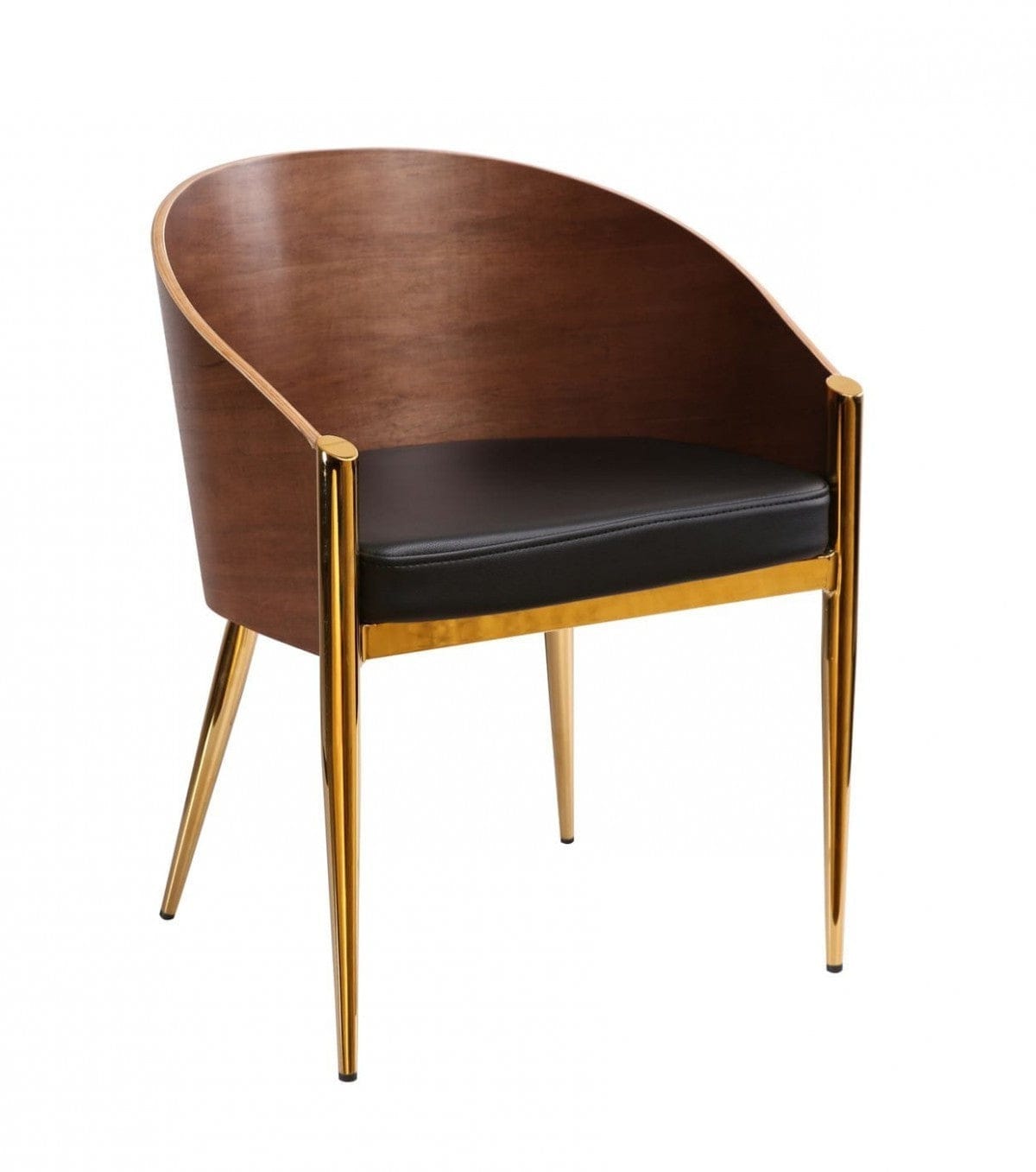 28" Modern Walnut Black and Gold Stylish Faux Leather Accent Chair