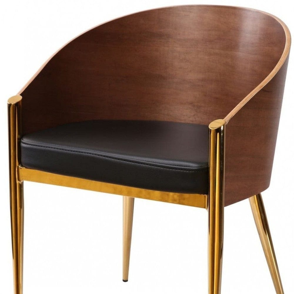 28" Modern Walnut Black and Gold Stylish Faux Leather Accent Chair