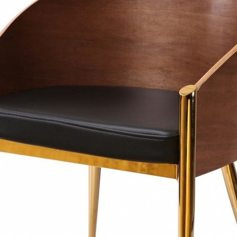 28" Modern Walnut Black and Gold Stylish Faux Leather Accent Chair