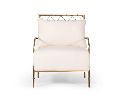 Stylish White and Gold Velvet A Frame Accent Chair