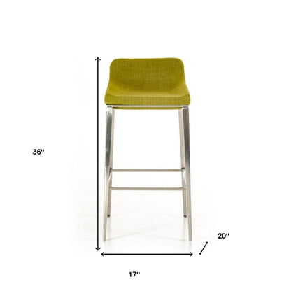 36" Green And Silver Stainless Steel Low Back Bar Height Bar Chair With Footrest