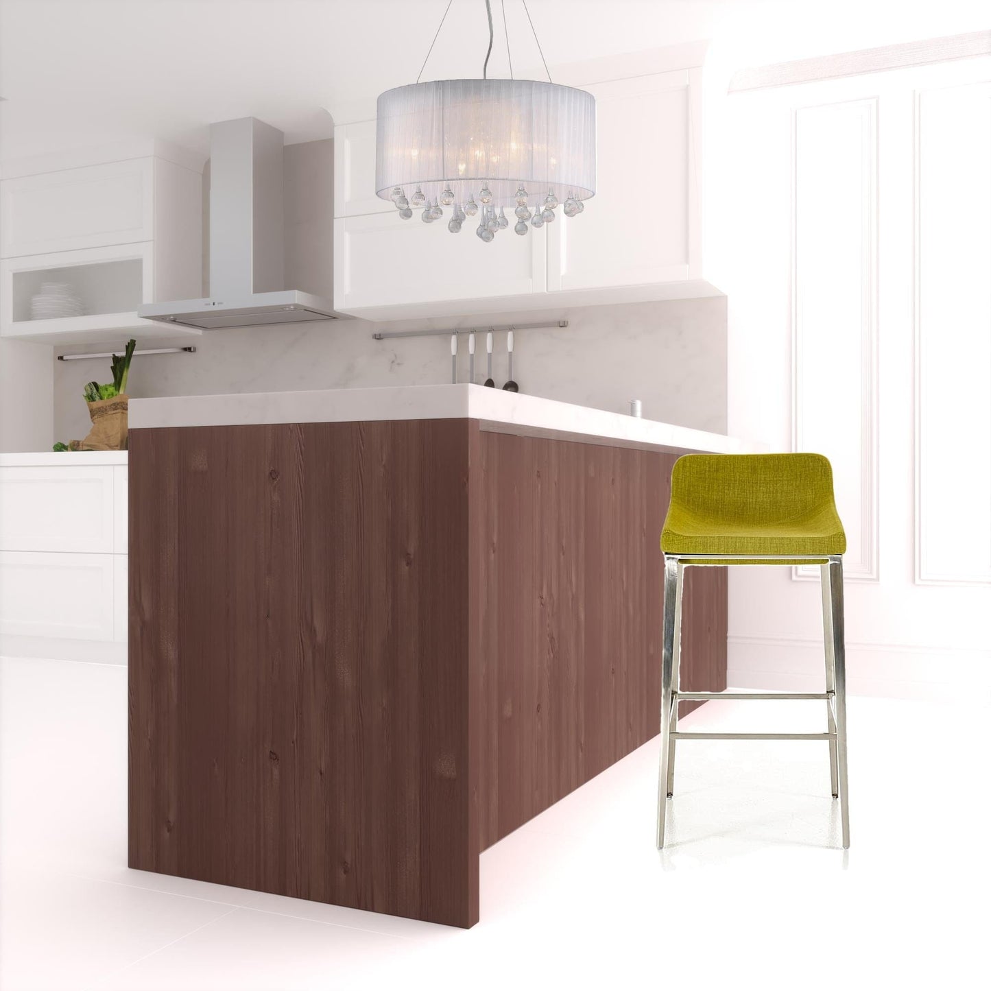 36" Green And Silver Stainless Steel Low Back Bar Height Bar Chair With Footrest