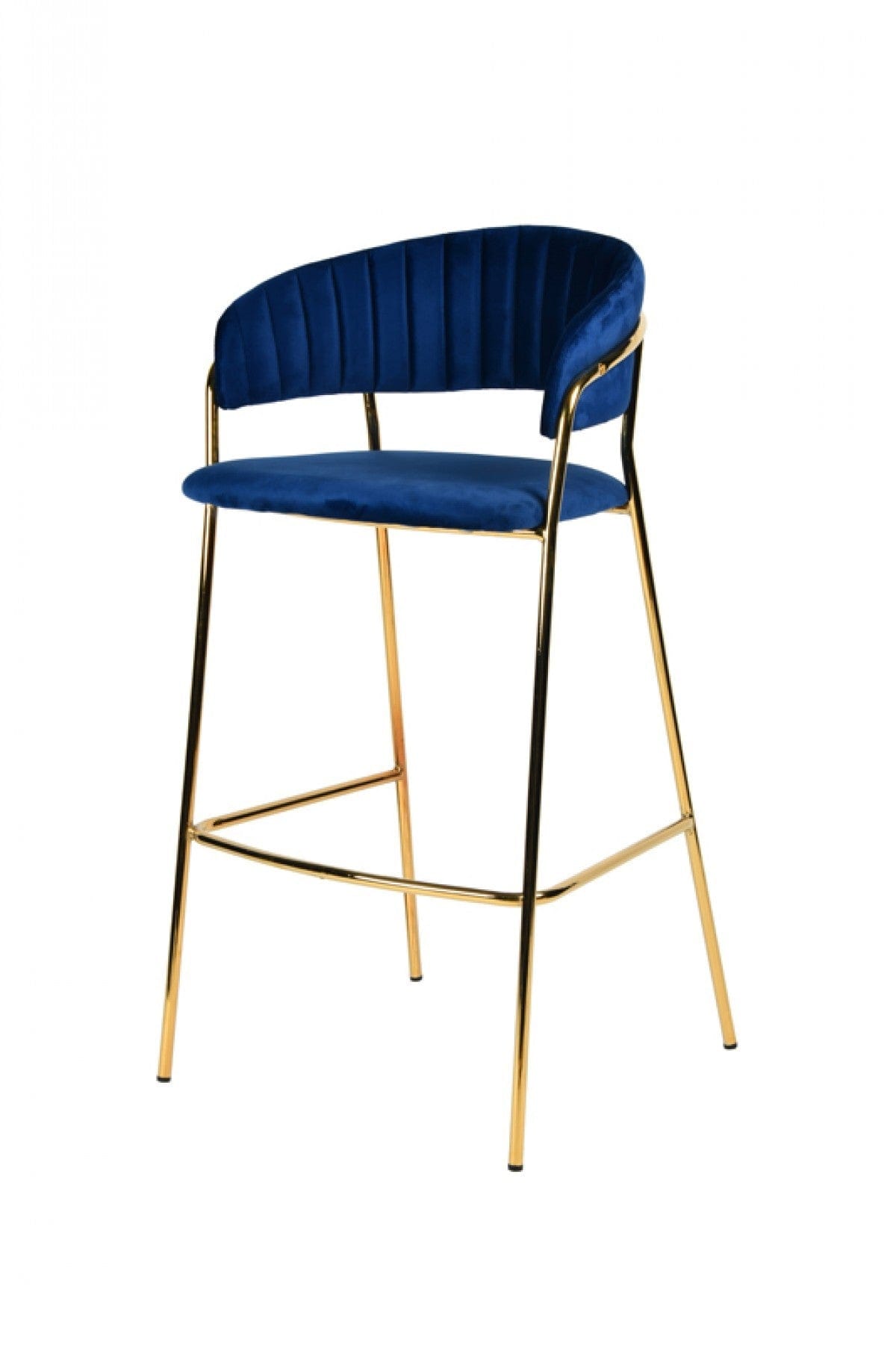 Set Of Two 40" Blue And Golden Steel Low Back Bar Height Bar Chairs With Footrest