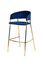 Set Of Two 40" Blue And Golden Steel Low Back Bar Height Bar Chairs With Footrest