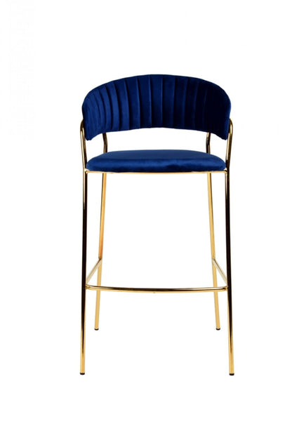 Set Of Two 40" Blue And Golden Steel Low Back Bar Height Bar Chairs With Footrest