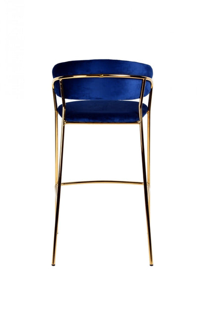 Set Of Two 40" Blue And Golden Steel Low Back Bar Height Bar Chairs With Footrest