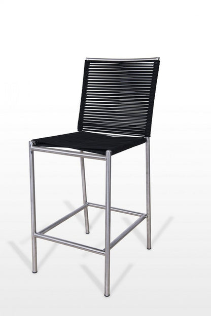40" Black And Silver Stainless Steel Low Back Bar Height Bar Chair With Footrest