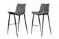 Set Of Two 42" Grey Faux Leather And Stainless Steel Bar Height Chairs With Footrest