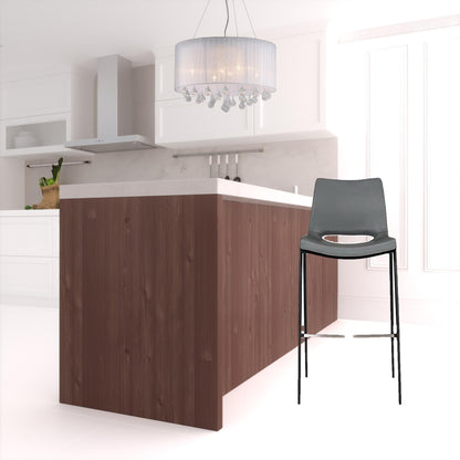 Set Of Two 42" Grey Faux Leather And Stainless Steel Bar Height Chairs With Footrest