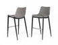 Set Of Two 43" Grey Faux Leather And Black Bar Height Bar Chairs With Footrest