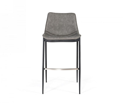 Set Of Two 43" Grey Faux Leather And Black Bar Height Bar Chairs With Footrest