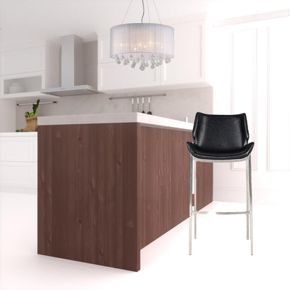 Set Of Two 42" Black Faux Leather And Steel Low Back Bar Height Chairs With Footrest