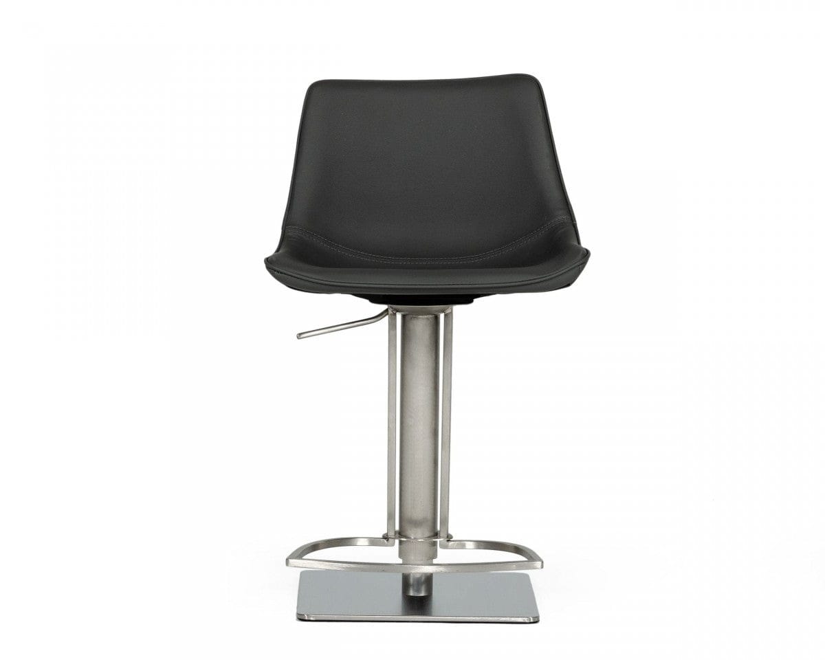43" Grey Faux Leather And Stainless Steel Swivel Low Back Adjustable Height Bar Chair With Footrest