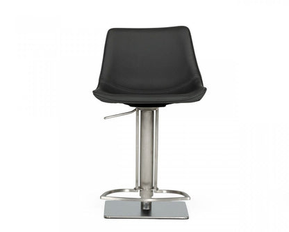 43" Grey Faux Leather And Stainless Steel Swivel Low Back Adjustable Height Bar Chair With Footrest