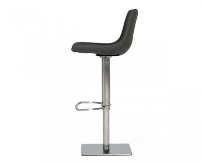 43" Grey Faux Leather And Stainless Steel Swivel Low Back Adjustable Height Bar Chair With Footrest