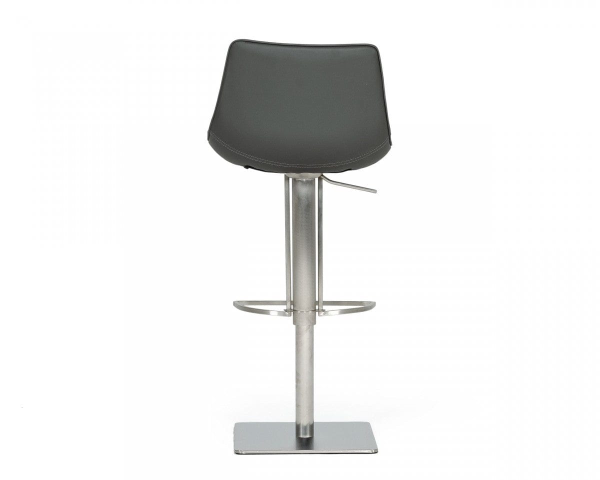 43" Grey Faux Leather And Stainless Steel Swivel Low Back Adjustable Height Bar Chair With Footrest