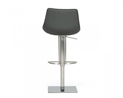 43" Grey Faux Leather And Stainless Steel Swivel Low Back Adjustable Height Bar Chair With Footrest