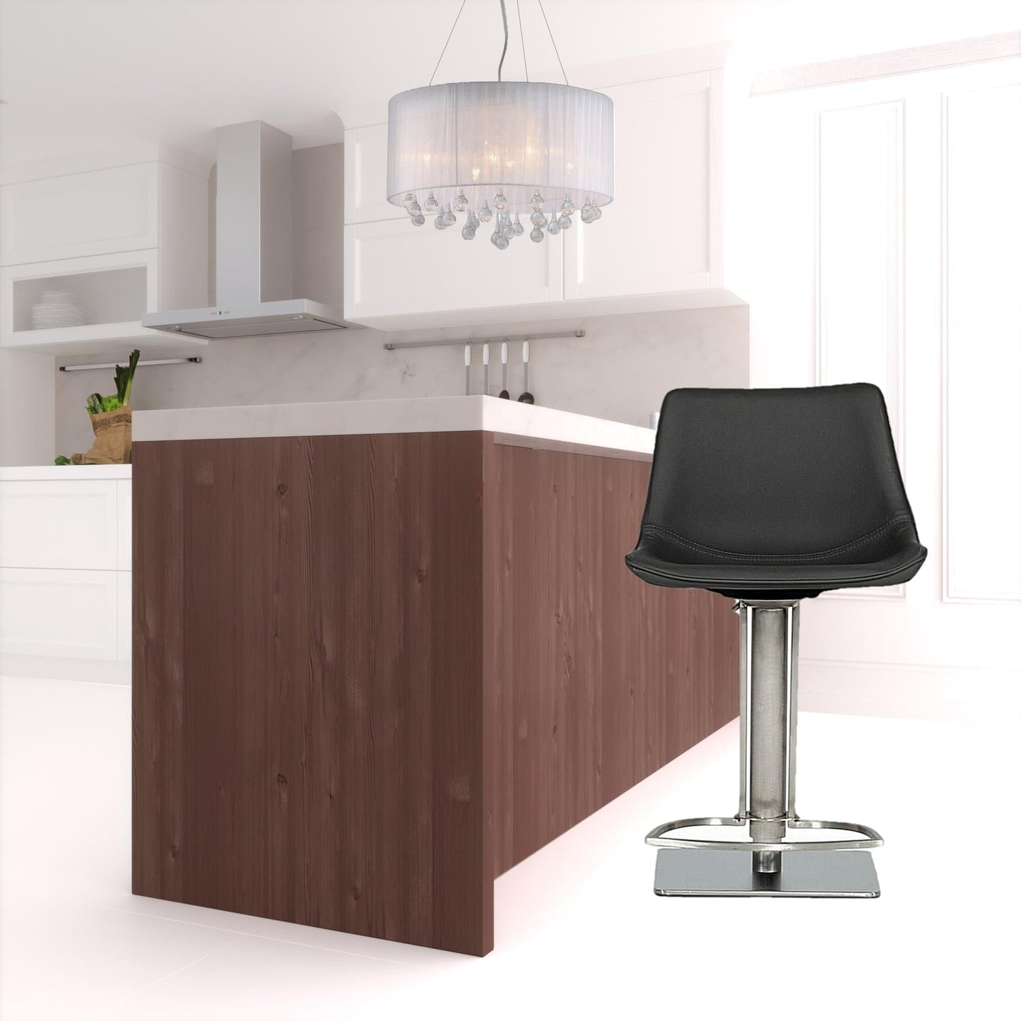 43" Grey Faux Leather And Stainless Steel Swivel Low Back Adjustable Height Bar Chair With Footrest