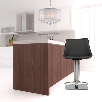 43" Grey Faux Leather And Stainless Steel Swivel Low Back Adjustable Height Bar Chair With Footrest