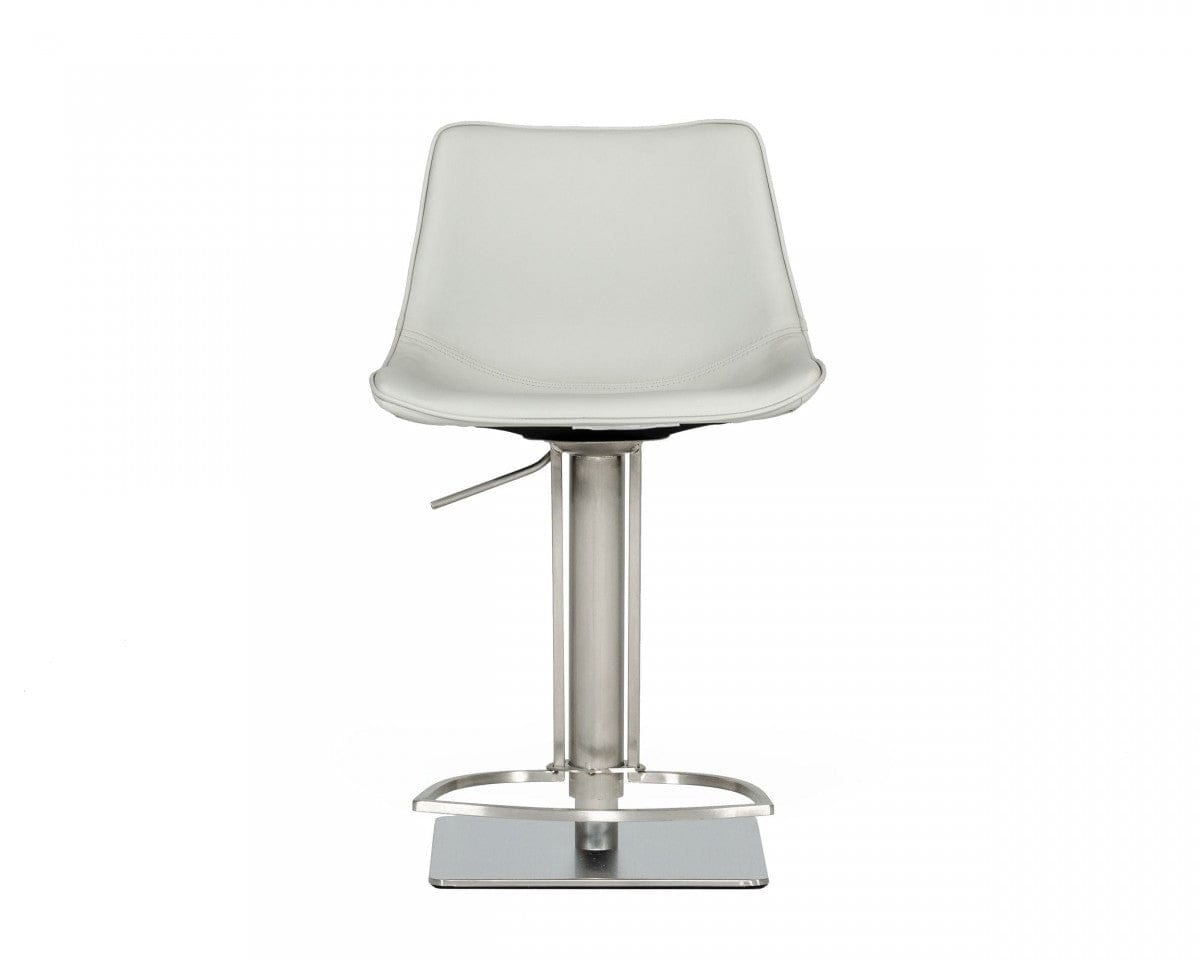 43" Light Grey Faux Leather And Stainless Steel Swivel Low Back Adjustable Height Bar Chair With Footrest