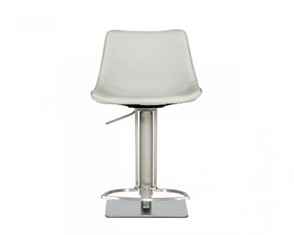 43" Light Grey Faux Leather And Stainless Steel Swivel Low Back Adjustable Height Bar Chair With Footrest