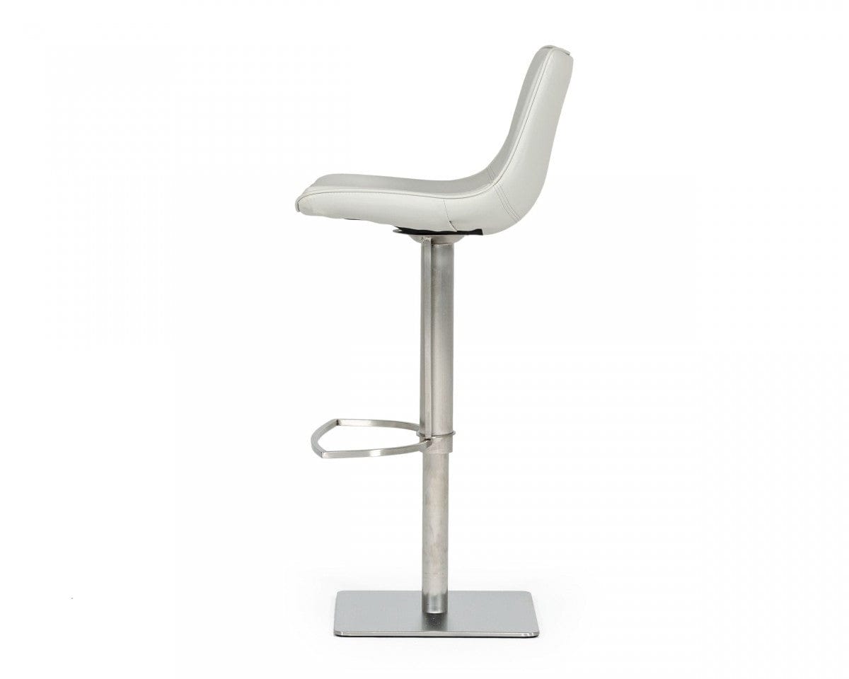 43" Light Grey Faux Leather And Stainless Steel Swivel Low Back Adjustable Height Bar Chair With Footrest