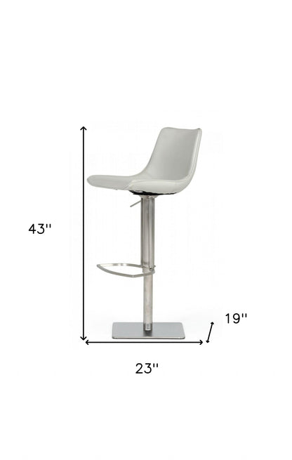 43" Light Grey Faux Leather And Stainless Steel Swivel Low Back Adjustable Height Bar Chair With Footrest