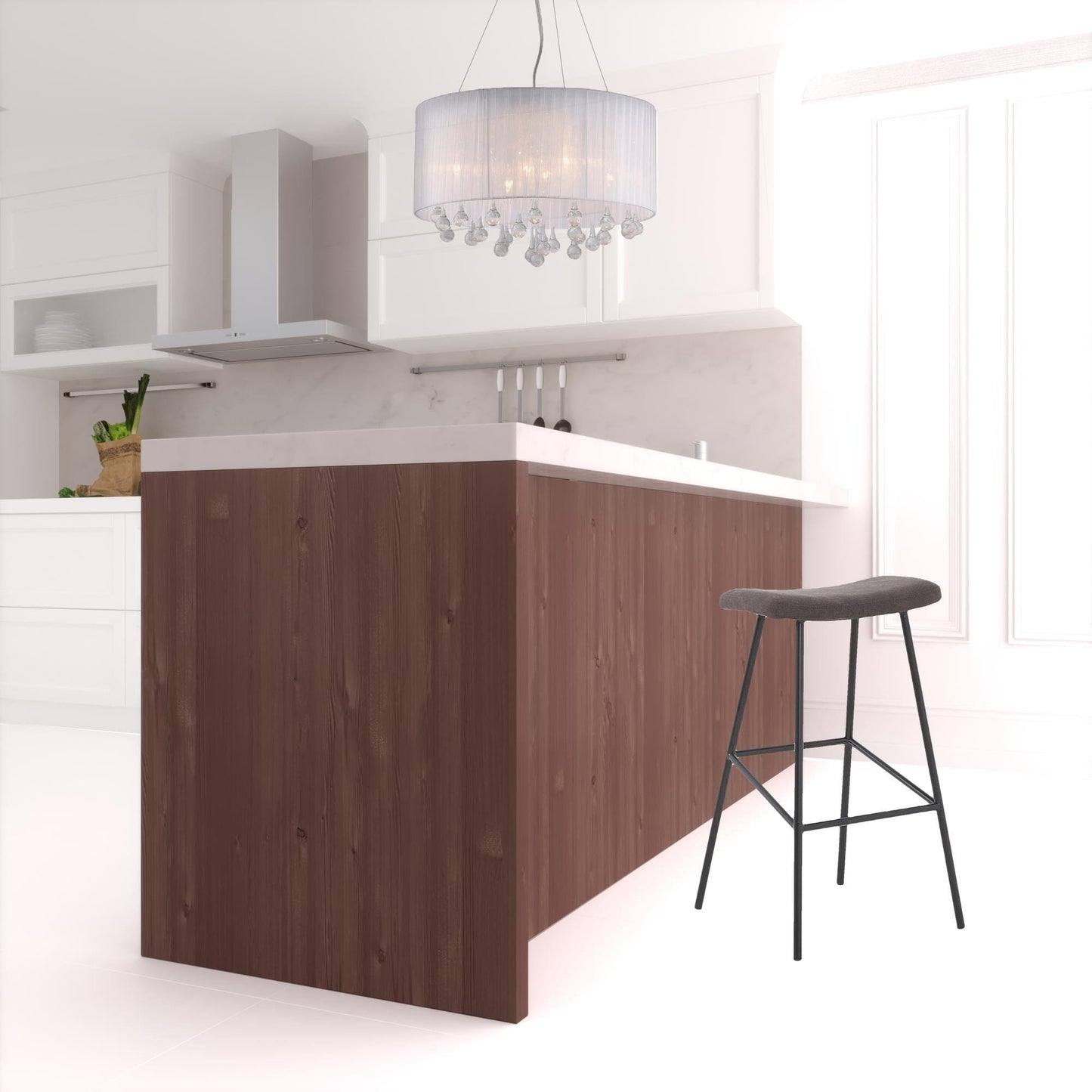 30" Brown Black Bar Height Backless Bar Chair With Footrest