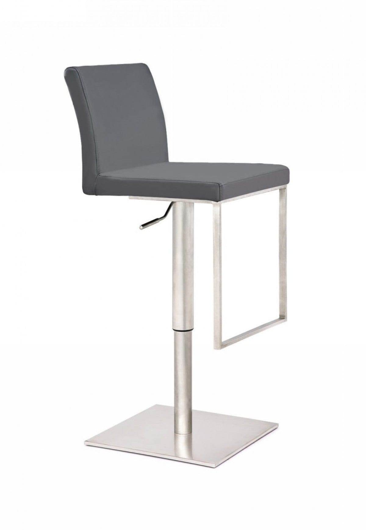 41" Grey Faux Leather And Stainless Steel Swivel Low Back Adjustable Height Bar Chair With Footrest