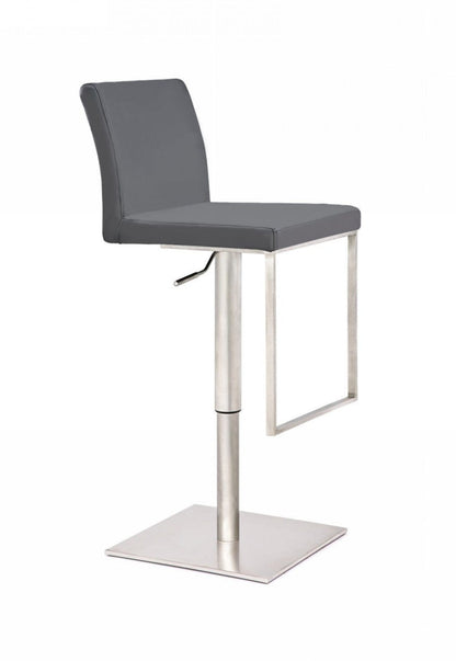 41" Grey Faux Leather And Stainless Steel Swivel Low Back Adjustable Height Bar Chair With Footrest