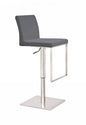 41" Grey Faux Leather And Stainless Steel Swivel Low Back Adjustable Height Bar Chair With Footrest