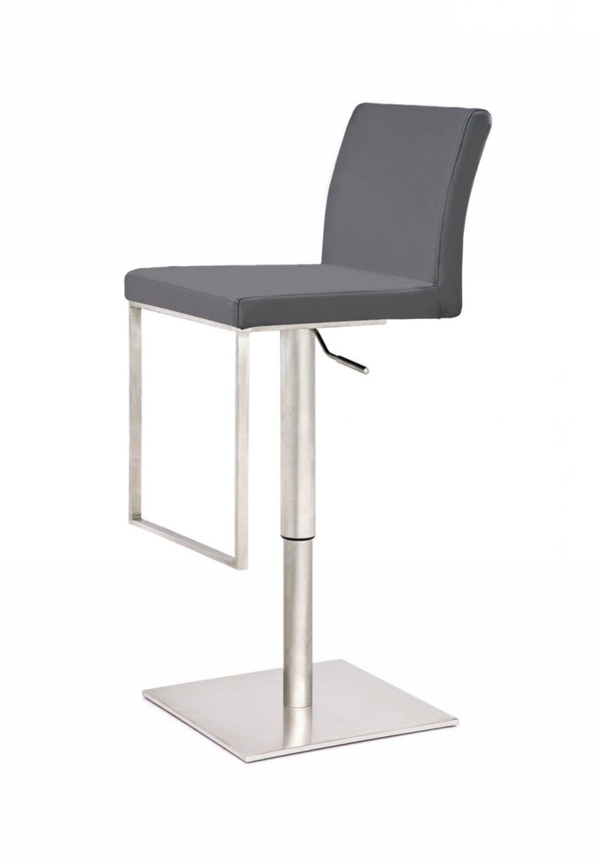 41" Grey Faux Leather And Stainless Steel Swivel Low Back Adjustable Height Bar Chair With Footrest