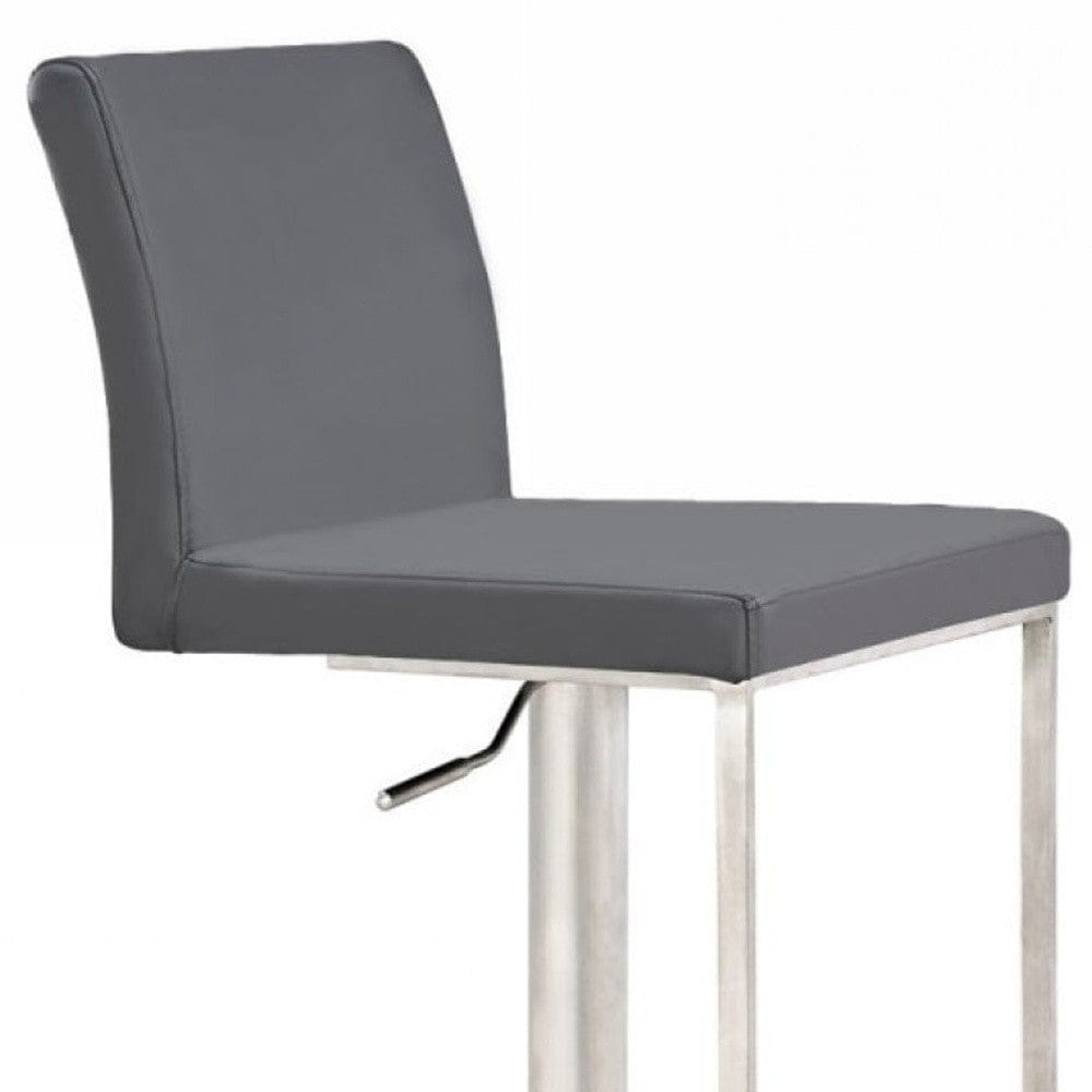 41" Grey Faux Leather And Stainless Steel Swivel Low Back Adjustable Height Bar Chair With Footrest