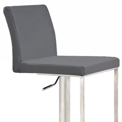 41" Grey Faux Leather And Stainless Steel Swivel Low Back Adjustable Height Bar Chair With Footrest
