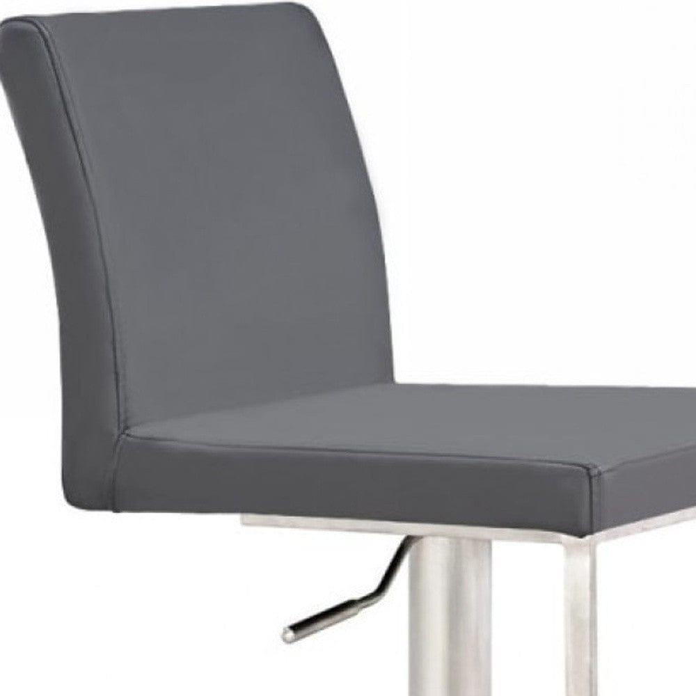 41" Grey Faux Leather And Stainless Steel Swivel Low Back Adjustable Height Bar Chair With Footrest