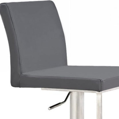 41" Grey Faux Leather And Stainless Steel Swivel Low Back Adjustable Height Bar Chair With Footrest