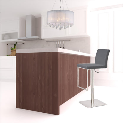 41" Grey Faux Leather And Stainless Steel Swivel Low Back Adjustable Height Bar Chair With Footrest