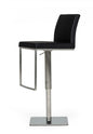 42" Black Faux Leather And Stainless Steel Swivel Low Back Adjustable Height Bar Chair With Footrest