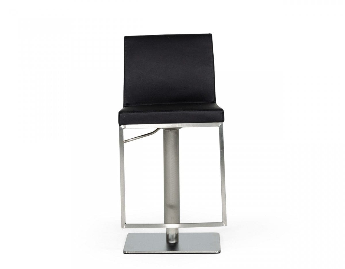 42" Black Faux Leather And Stainless Steel Swivel Low Back Adjustable Height Bar Chair With Footrest