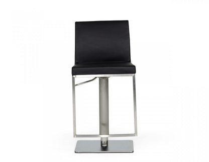 42" Black Faux Leather And Stainless Steel Swivel Low Back Adjustable Height Bar Chair With Footrest