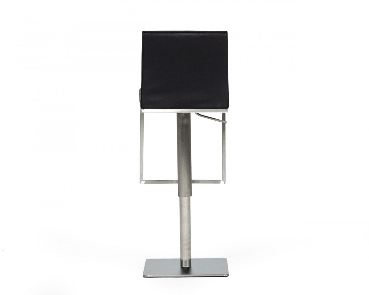 42" Black Faux Leather And Stainless Steel Swivel Low Back Adjustable Height Bar Chair With Footrest