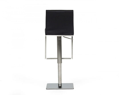 42" Black Faux Leather And Stainless Steel Swivel Low Back Adjustable Height Bar Chair With Footrest