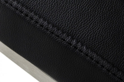 42" Black Faux Leather And Stainless Steel Swivel Low Back Adjustable Height Bar Chair With Footrest