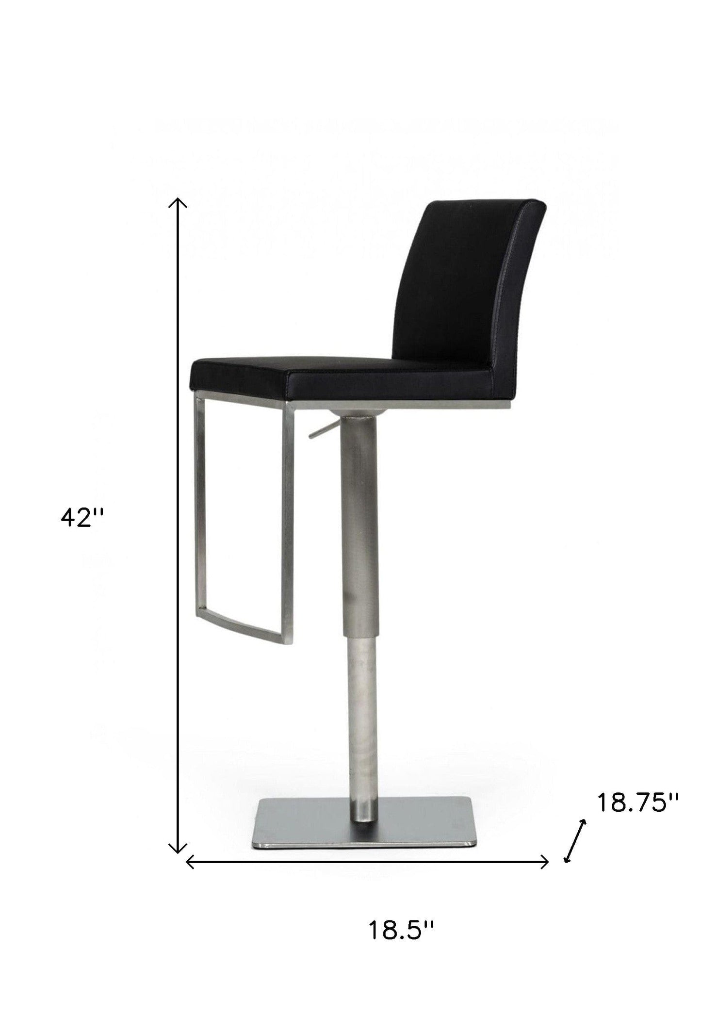42" Black Faux Leather And Stainless Steel Swivel Low Back Adjustable Height Bar Chair With Footrest