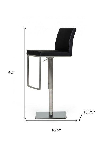 42" Black Faux Leather And Stainless Steel Swivel Low Back Adjustable Height Bar Chair With Footrest